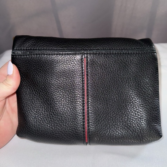 Hammitt VIP Sml Black Brushed Gold Red Zip Leather Clutch Crossbody Bag Purse - Picture 4 of 16